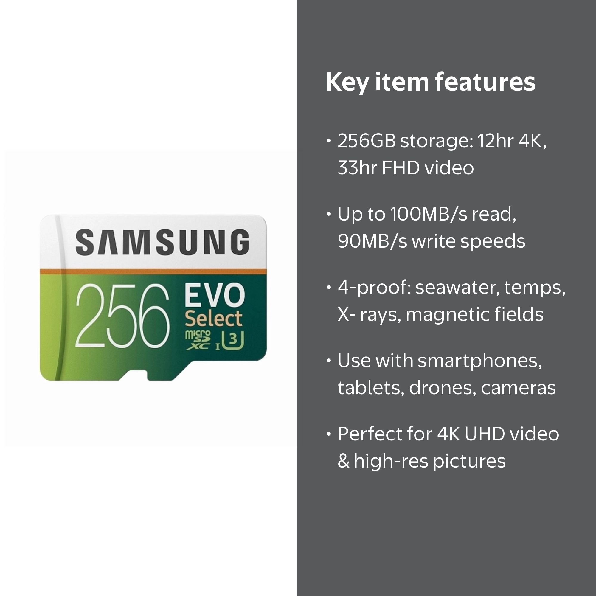 Samsung Evo Select 256 GB Micro SDXC Flash Memory Card - Walmart.com