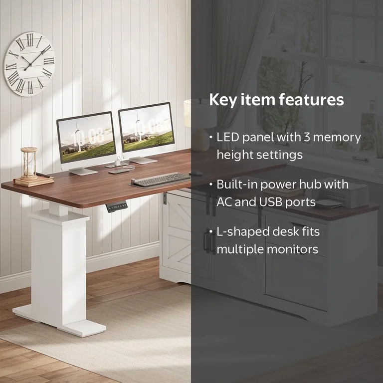 Sedeta, Farmhouse L Shaped Standing Desk, 55 inch, White - Walmart.com