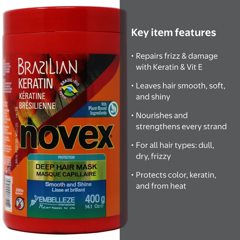 Novex Brazilian Keratin Hair Mask, Frizz Control, Deep Repair, All