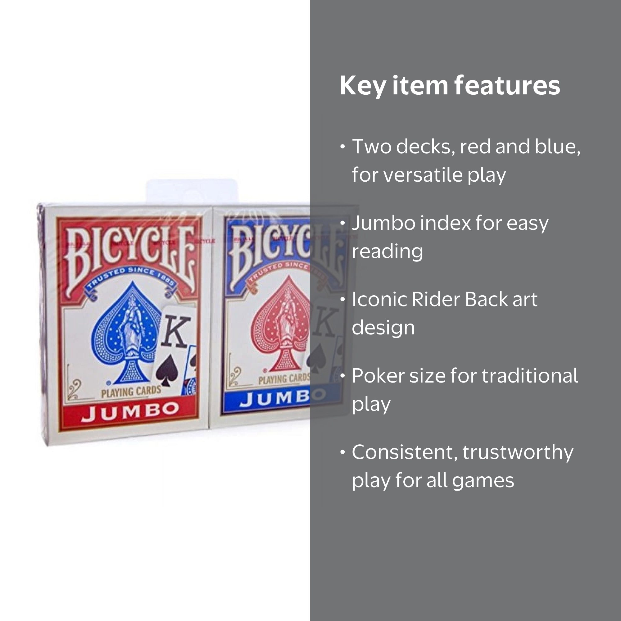 Bicycle 2 Count Jumbo Index Rider Back Playing Cards, Red and Blue