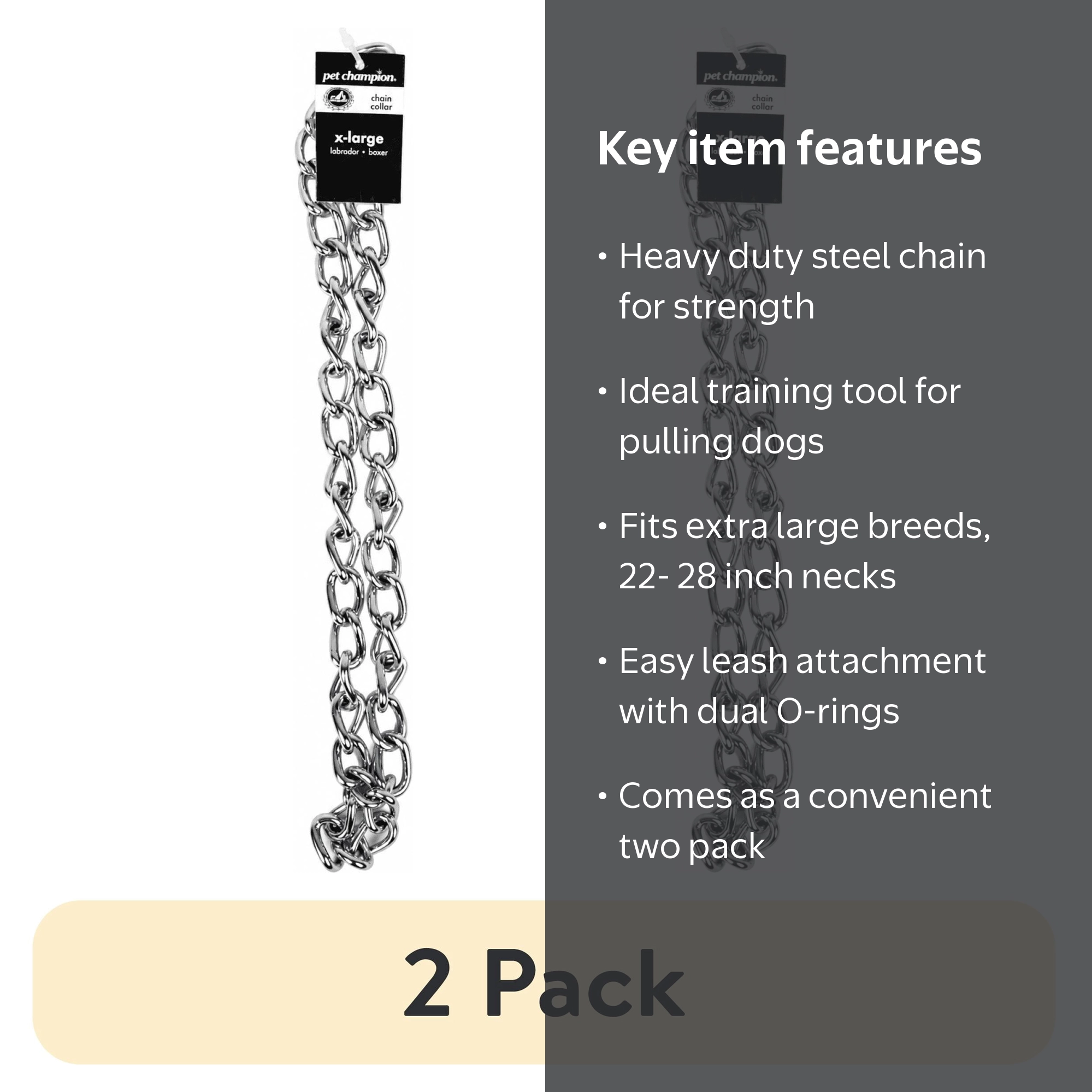 2 pack) (2 pack) Pet Champion 4mm Choke Chain Collar x-large 22-28