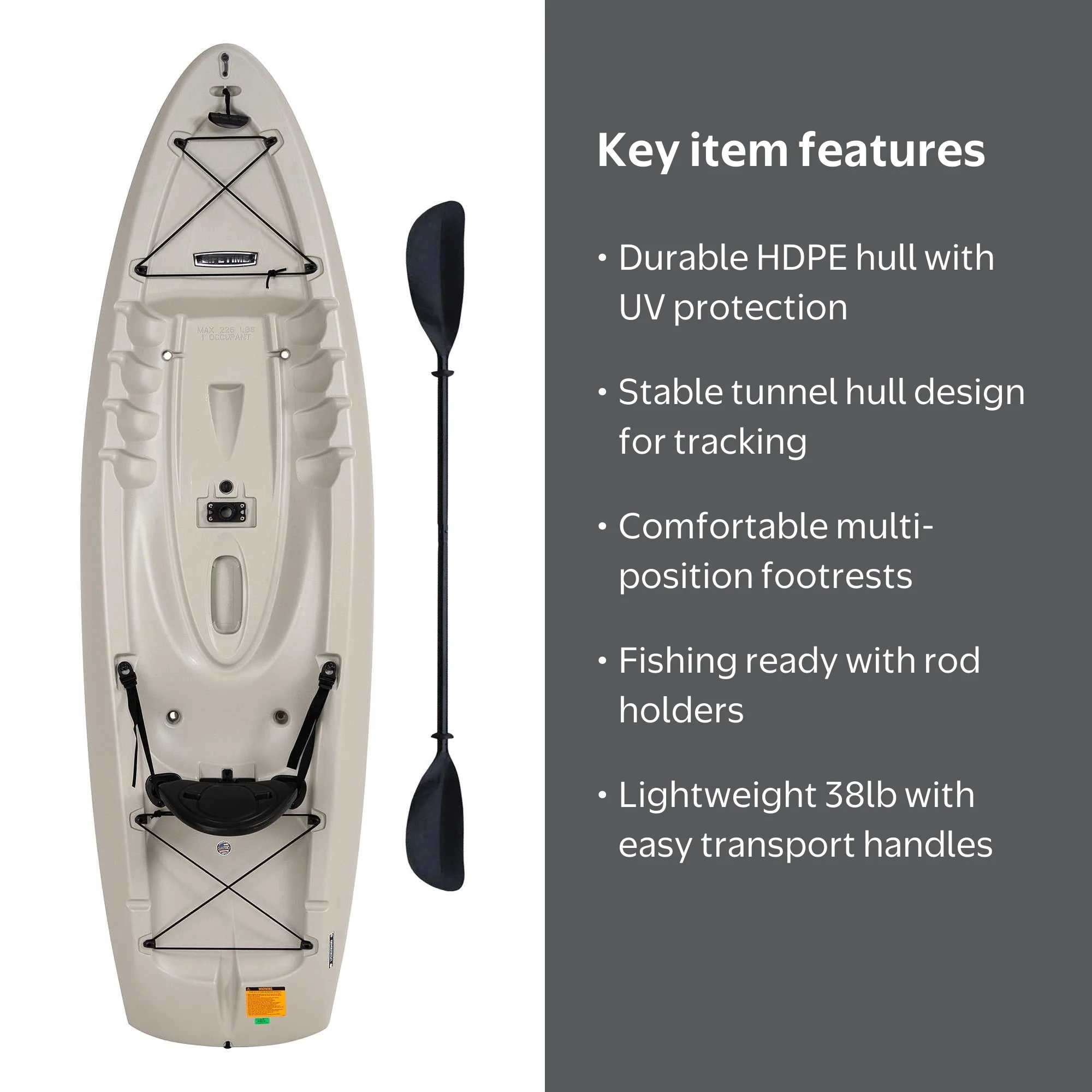 Lifetime Hydros Angler 8 ft Sit-on-Top Fishing Kayak, Sandstone