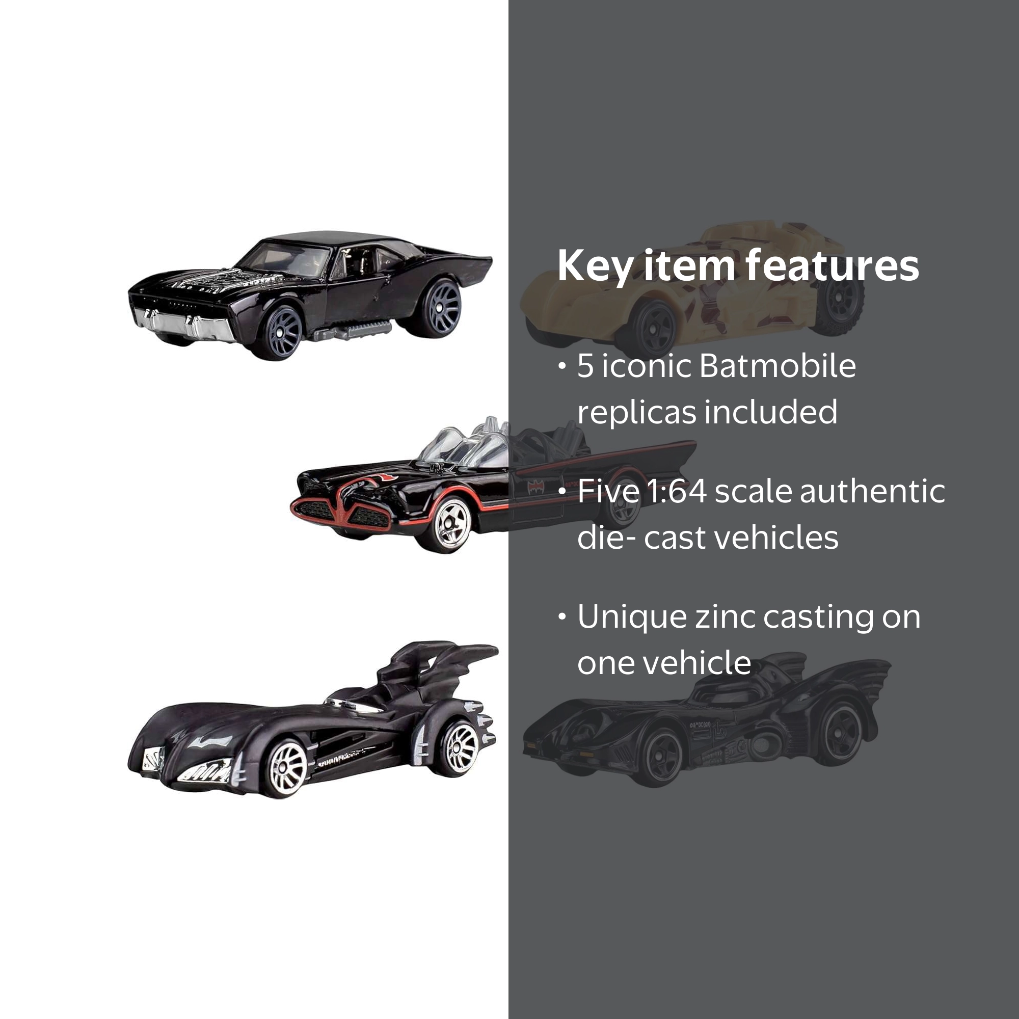 Hot Wheels 1:64 Scale Die-Cast Toy Cars, Set of 5 Batman 85th