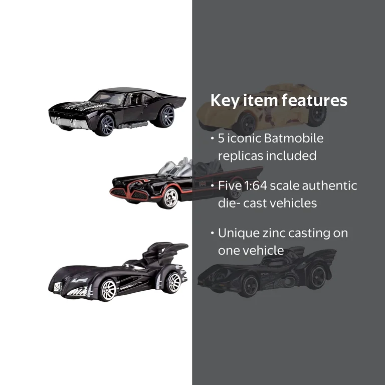 Hot Wheels 1:64 Scale Die-Cast Toy Cars, Set of 5 Batman 85th