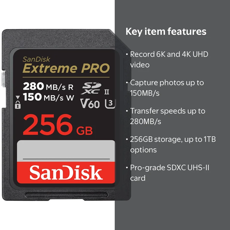 SanDisk, 256GB Extreme PRO SDXC UHS-II Memory Card, SDSDXEP-256G