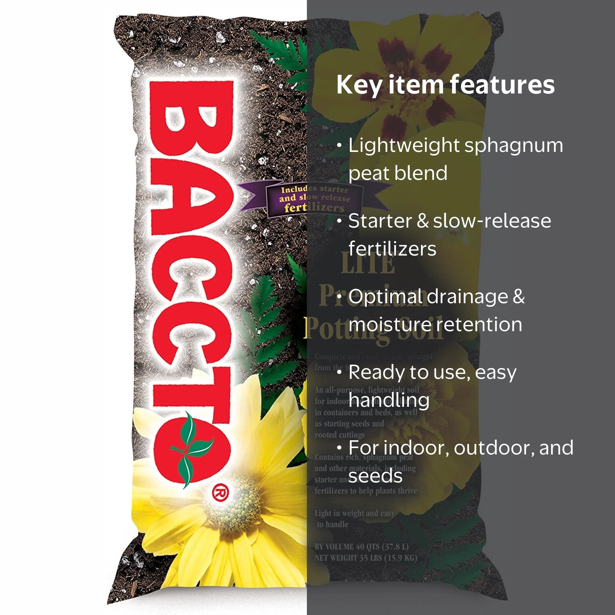 Michigan Peat Baccto Lite Premium Potting Soil, 40 qt Moss Mix