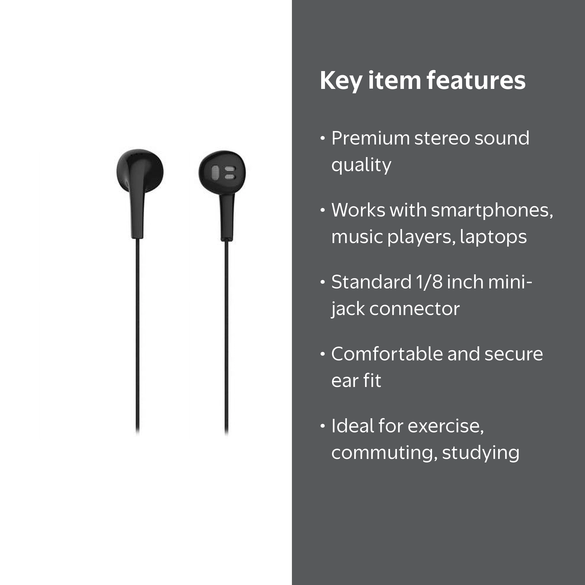 Premium Black Stereo Earphones with Mini-Jack Connector - Walmart.com