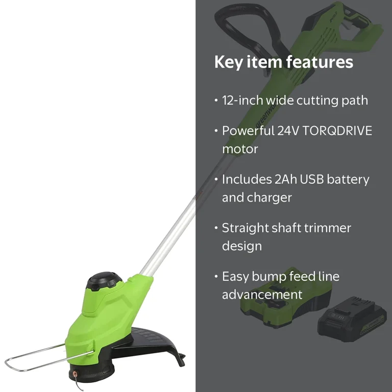 Greenworks 24V 12-inch TORQDRIVE String Trimmer with 2Ah USB
