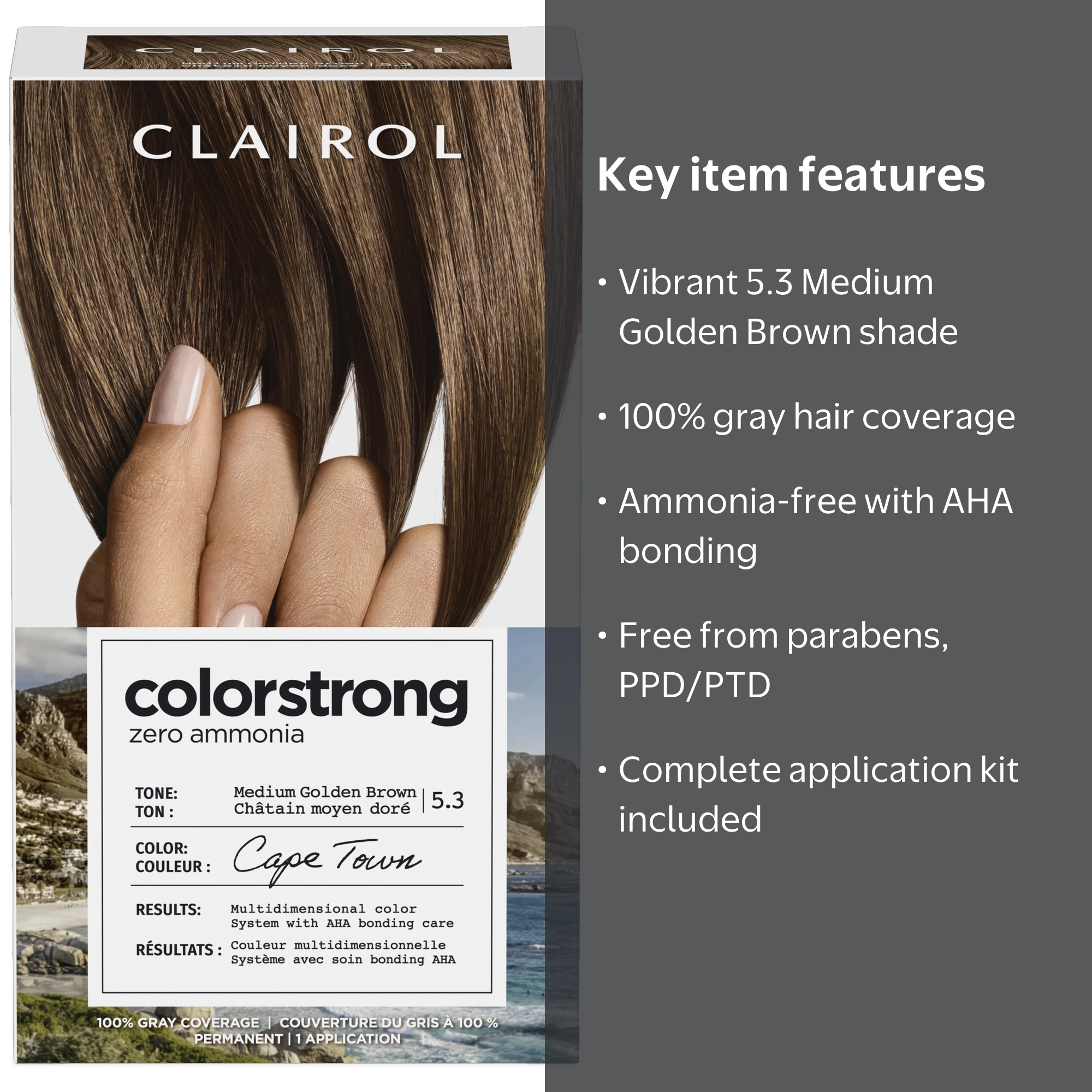 ColorStrong Permanent Hair Dye 5.3 Medium Golden Brown with AHA