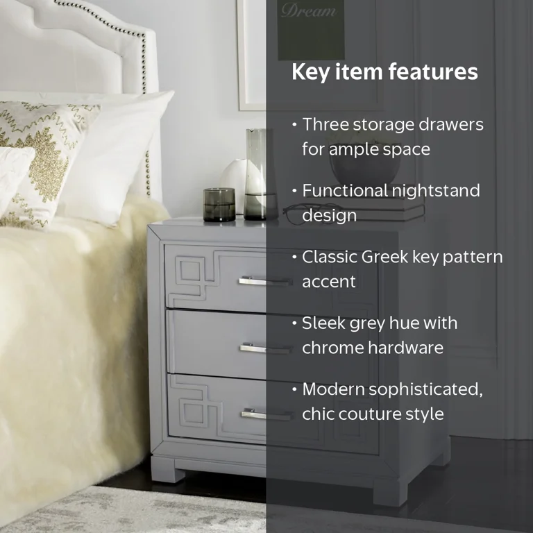 SAFAVIEH Raina Three Drawer Greek Key Night Stand Grey - Walmart.com