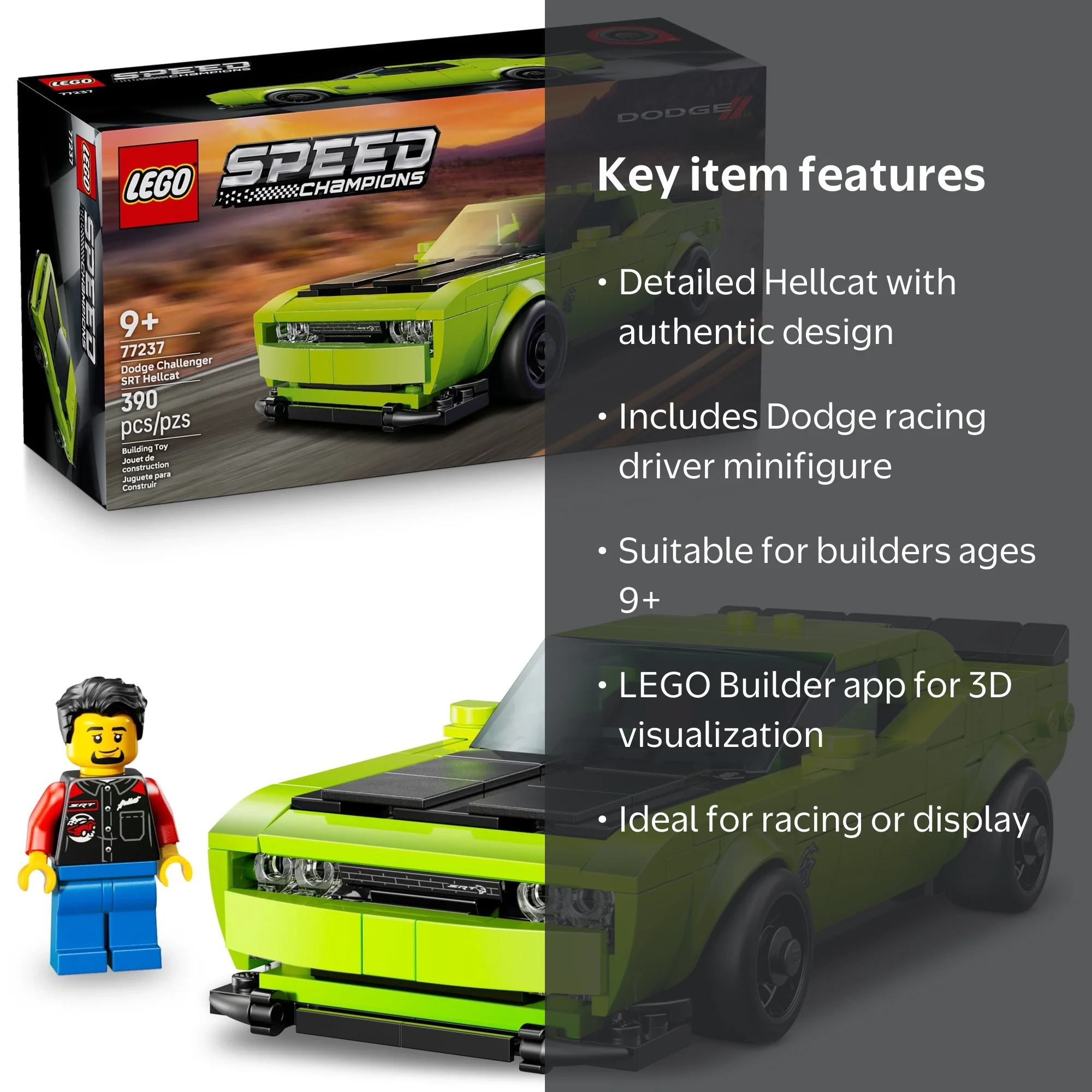 首ゴジラ LEGO Speed Champions Dodge Challenger SRT Hellcat Building Set