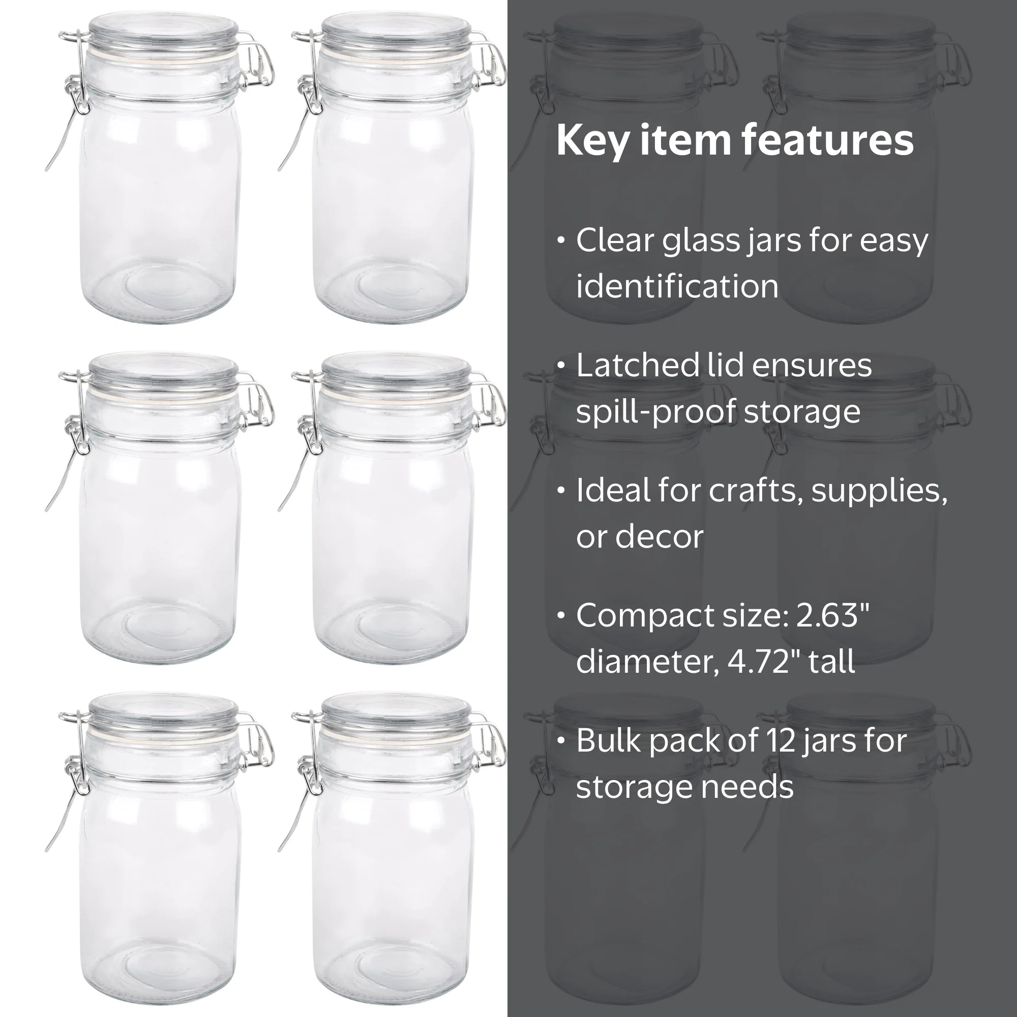 Ashland® 12 Pack: Clear Round Glass Jar with Latch, 2.63