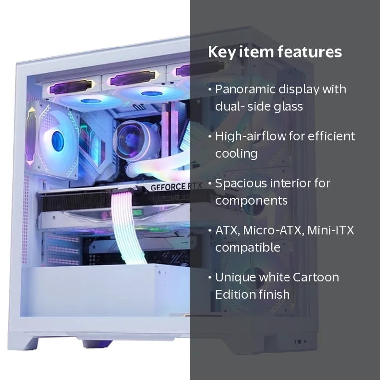WJCOOLMAN Prism Pro White Gaming PC Case, Panoramic Dual-Side