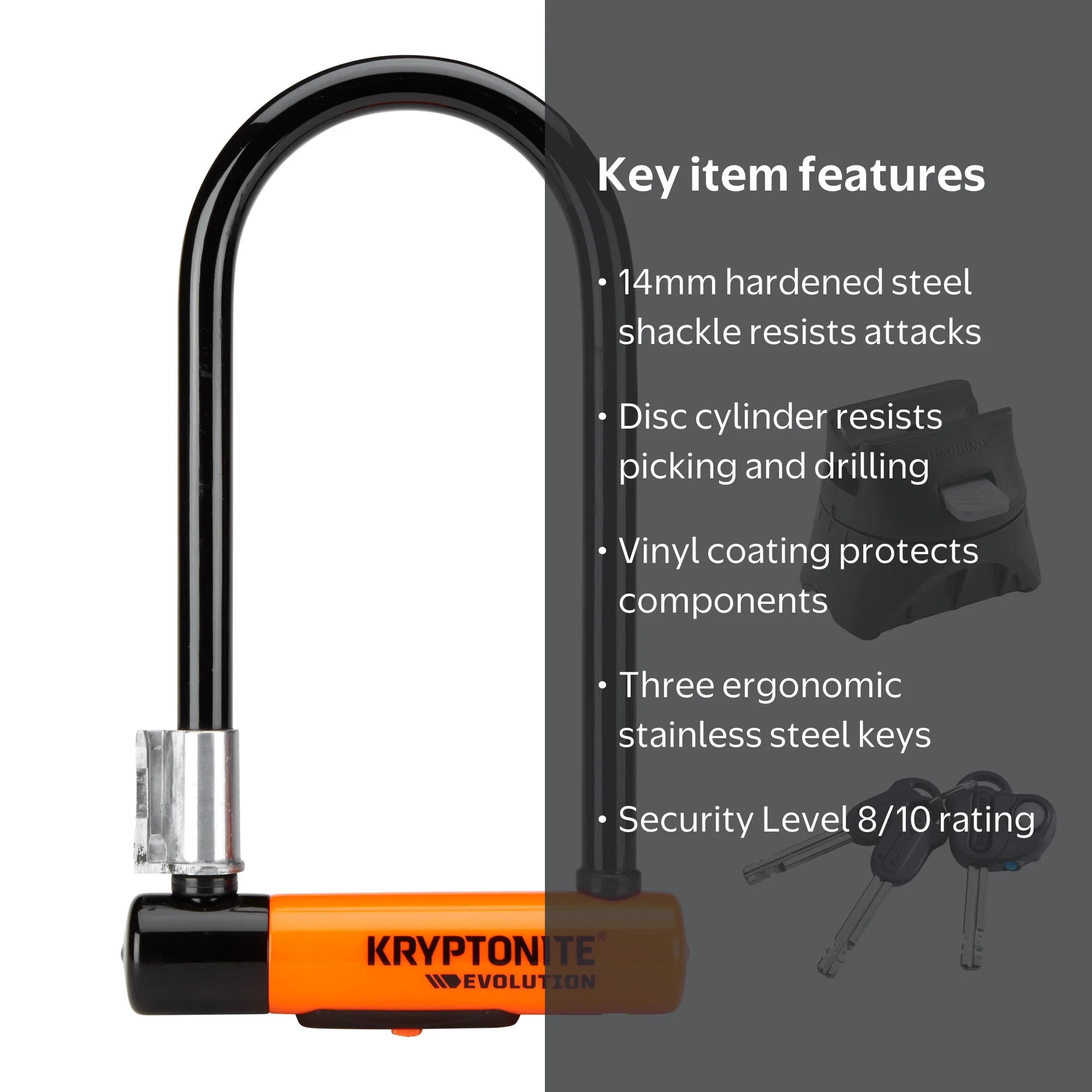 KRYPTONITE EVOLUTION Uロックセット Kryptonite New-U Evolution Standard Bike U-Lock, 14mm Hardened