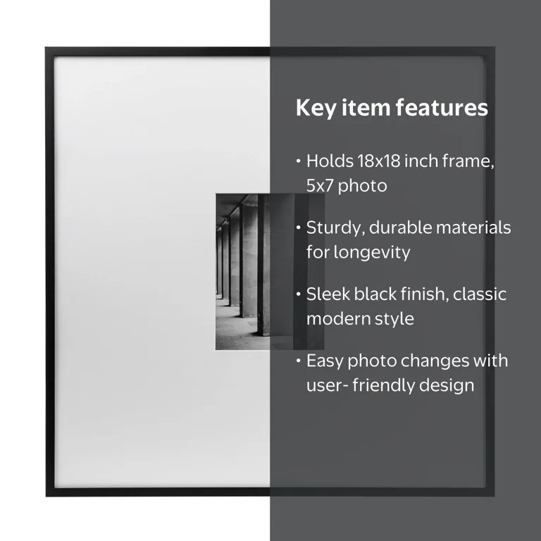 Better Homes & Gardens 18x18 Black Gallery Picture Frame with 5x7