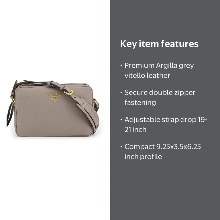 New Prada Argilla Grey Vitello Phenix Leather Double Zip Crossbody
