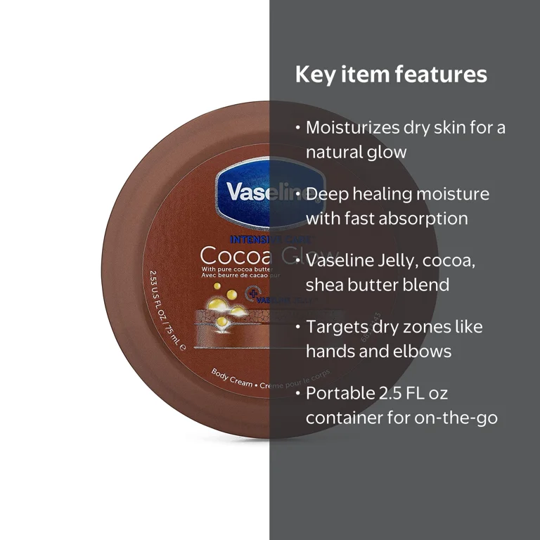 Vaseline, Body Cream, 2.5 FL oz, Cocoa Glow with Shea Butter