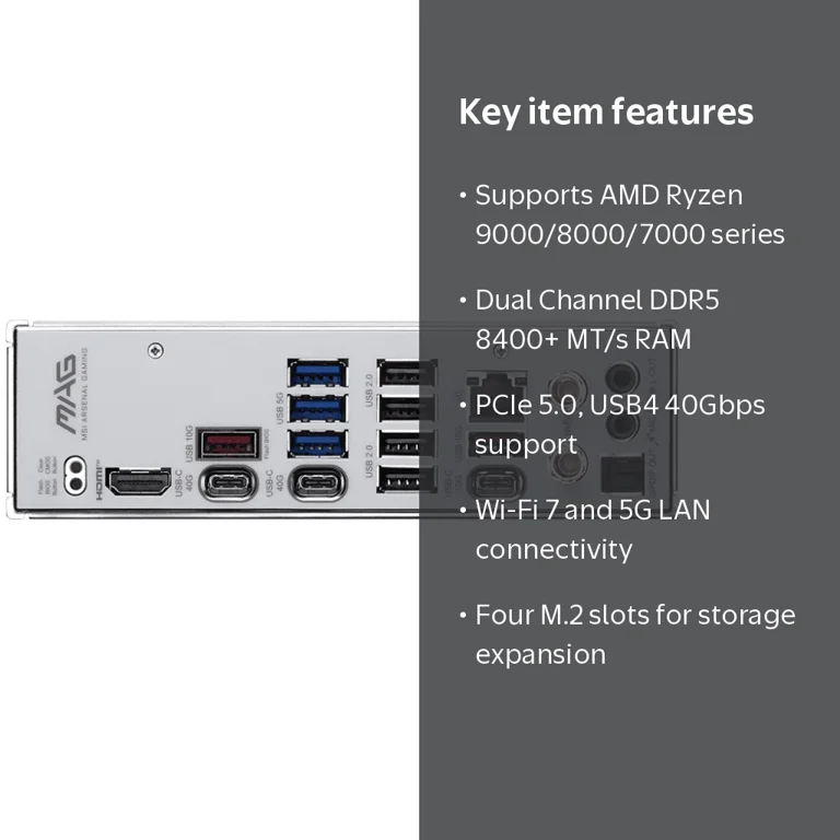MSI Motherboard, AMD X870E PCIe 5.0, Wi-Fi 7, ATX, supports DDR5