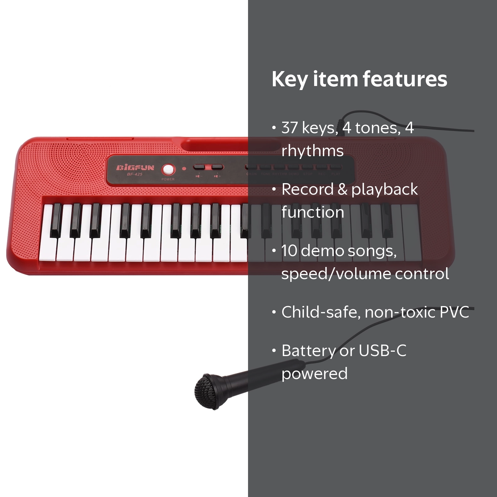 BIGFUN 37 Keys Children Electronic Piano with Microphone