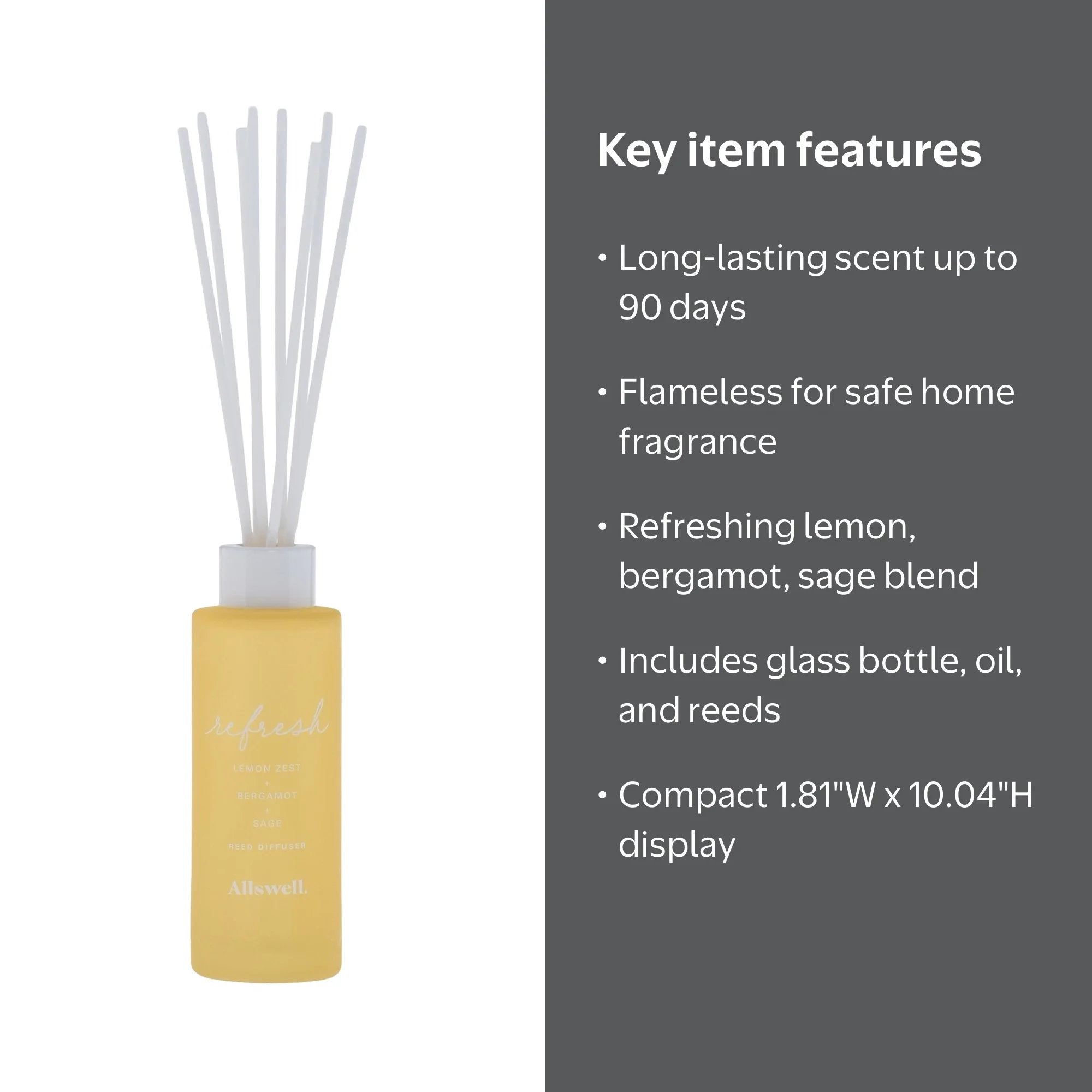 Allswell Scented Reed Diffuser Lemon Zest Bergamot Sage Flameless