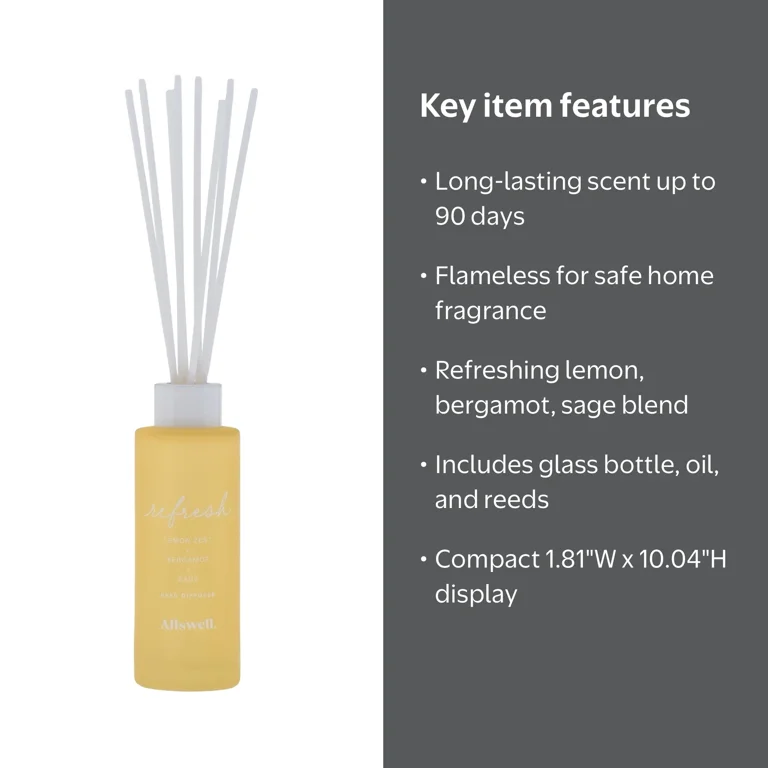 Allswell Scented Reed Diffuser Lemon Zest Bergamot Sage Flameless