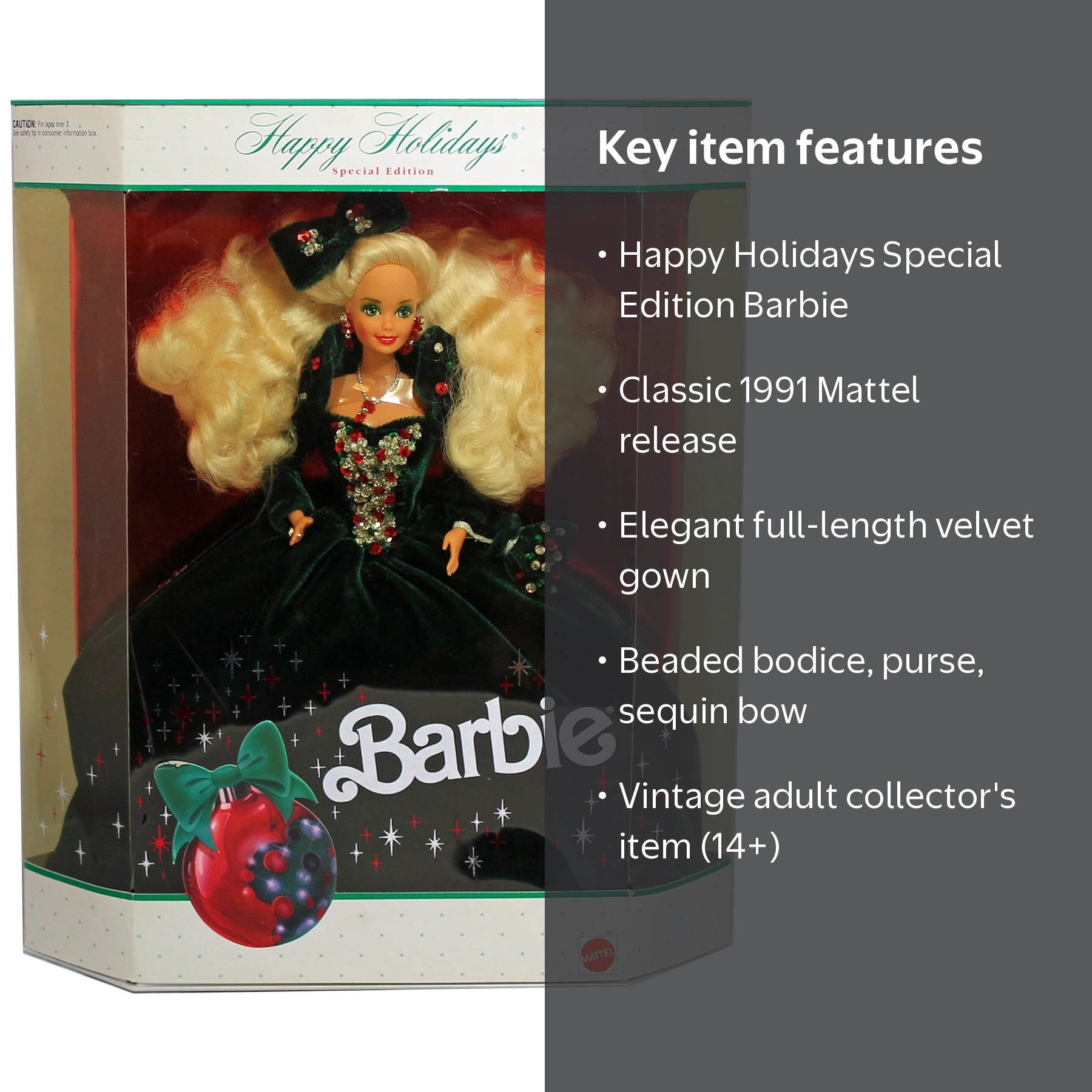 Mattel 1991 Happy Holidays Barbie Doll, Special Edition, Velvet