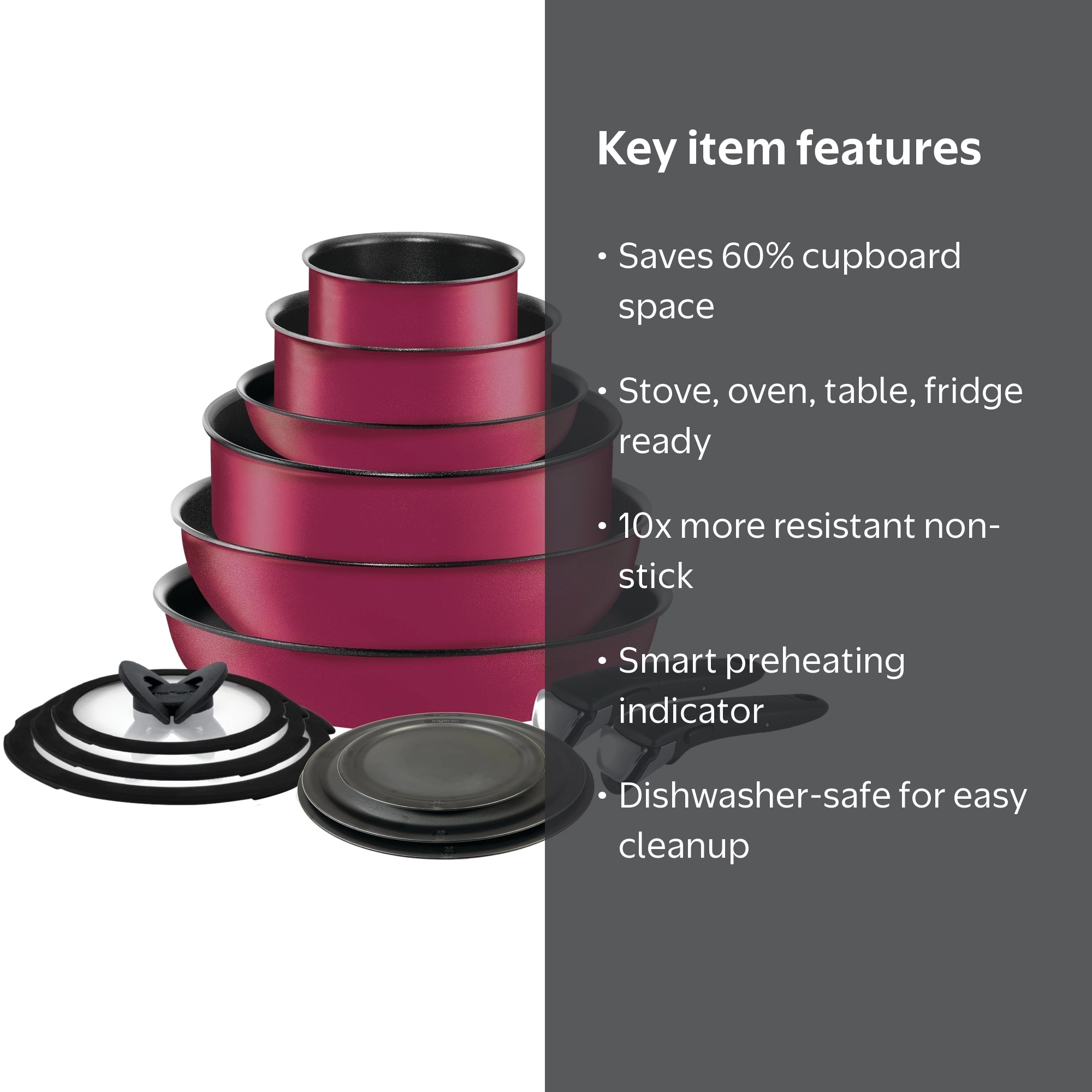 T-fal, Nonstick Cookware Set, 14 Piece, Rose Pink, Detachable
