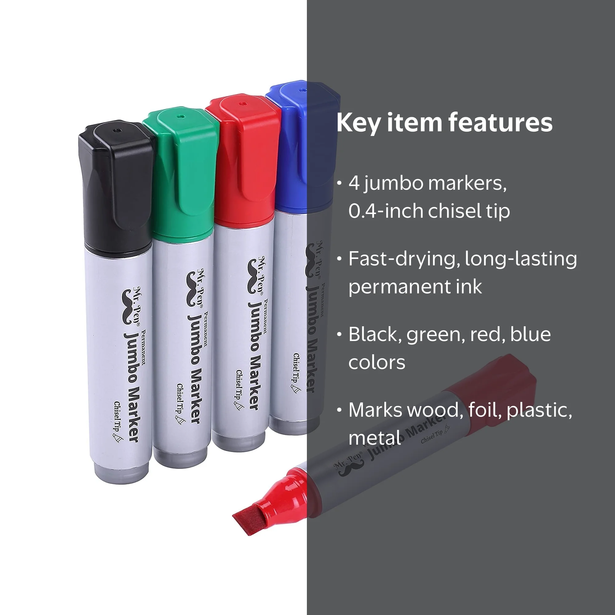 Mr. Pen- Wide Extra Jumbo Permanent Markers, 4 Pack, Assorted