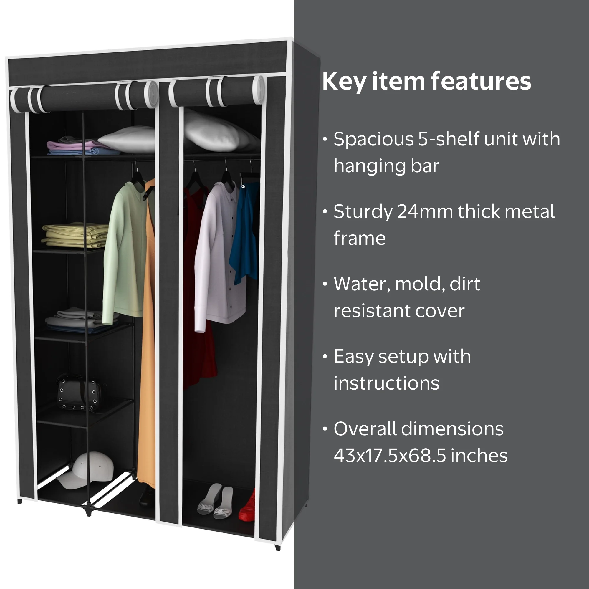 Lavish Home Freestanding Portable Wardrobe Closet with 5 Shelves