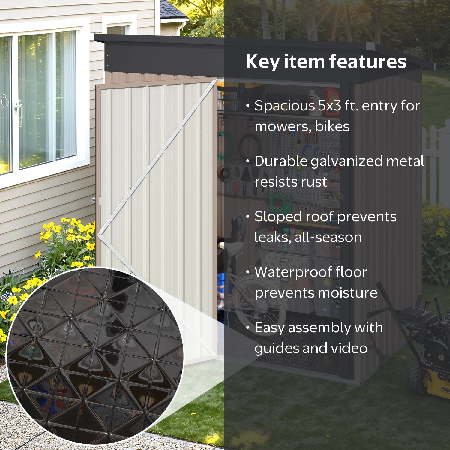 YODOLLA 5 x 3 ft. Outdoor Metal Steel Storage Shed with Floor Base