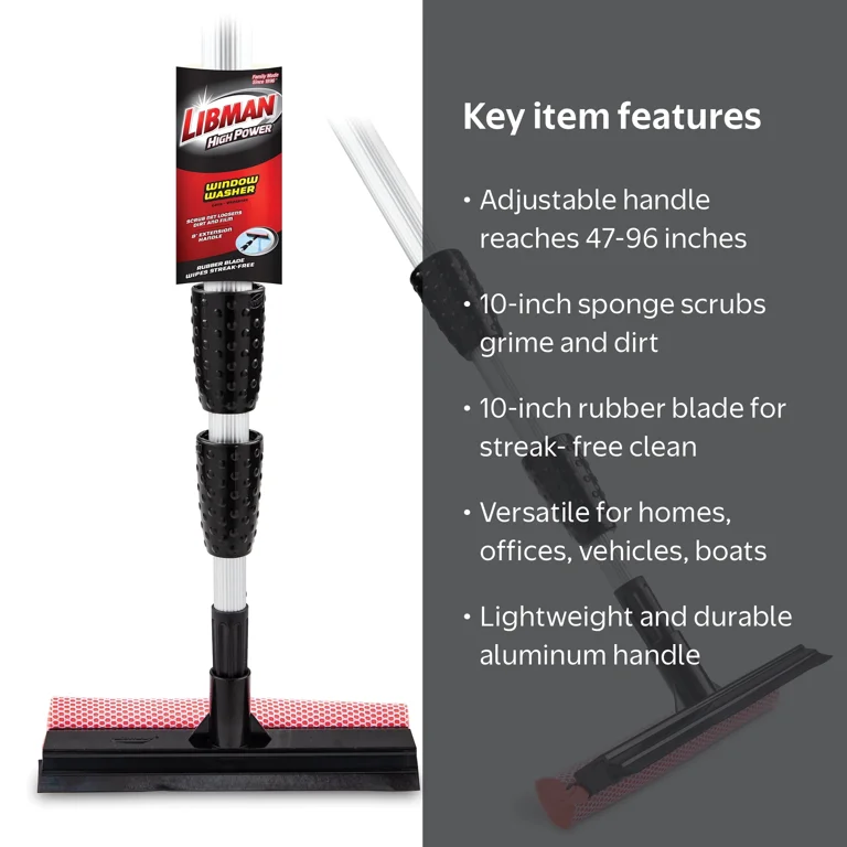 Libman Black and Red Telescopic Window Washer Squeegee and Sponge Libman Black and Red Telescopic Window Washer Squeegee and Sponge