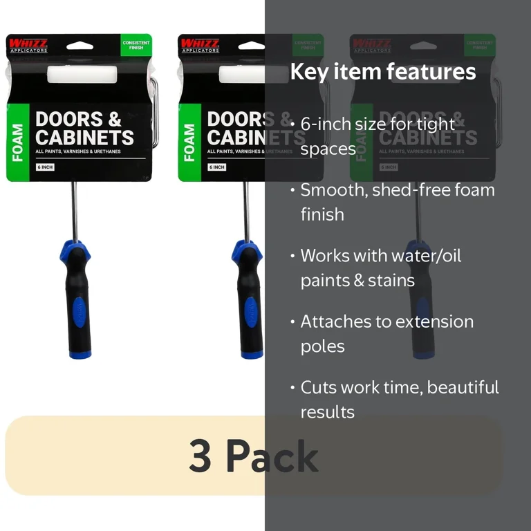 3 pack) WHIZZ 6-Inch Foam Mini Paint Roller for Cabinets & Doors
