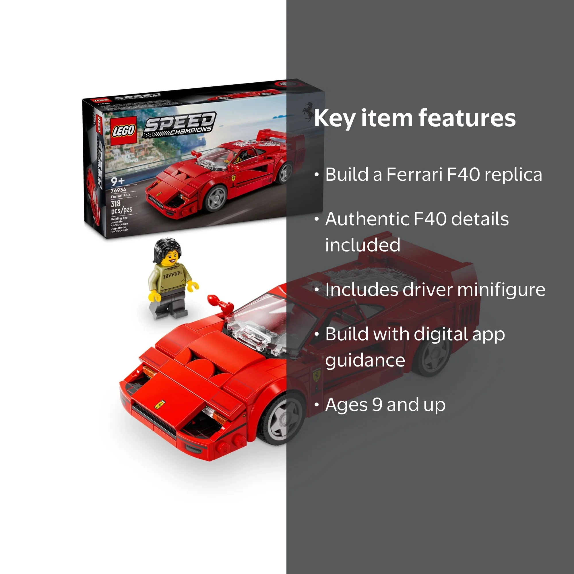 LEGO, Speed Champions Ferrari F40 Supercar, 76934, Kids Building