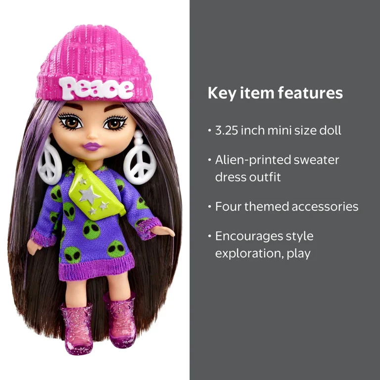 Barbie Extra Mini Fashion Designer Doll with Brunette Hair, Alien