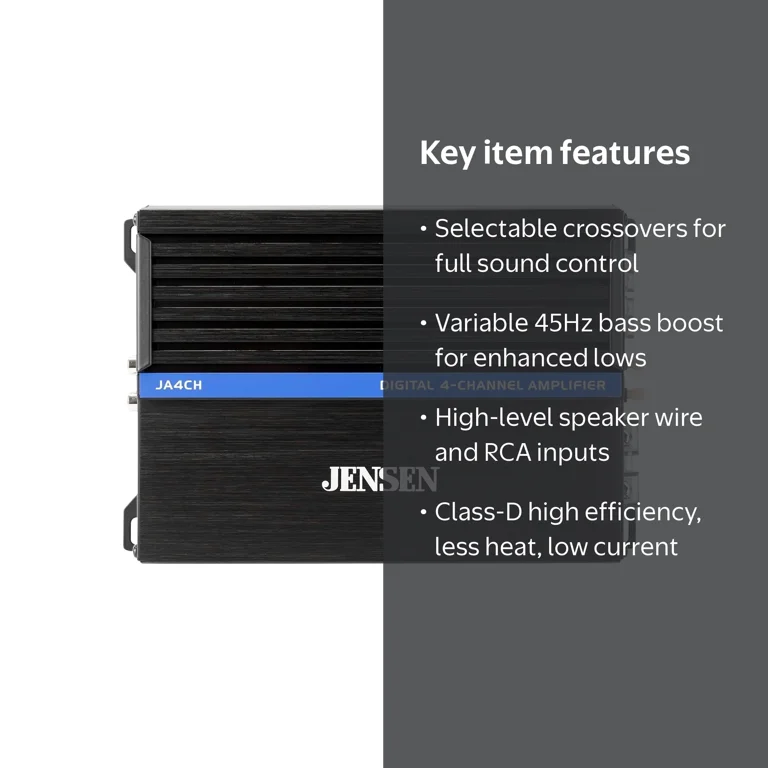 Jensen Class-D 4-Channel Amplifier, 1000 Watts Peak, Compact