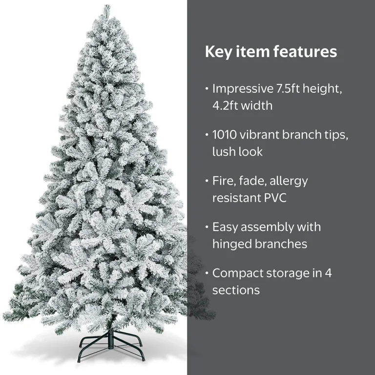 Costway, Christmas Tree, 7.5ft, White flocked, hinged sections