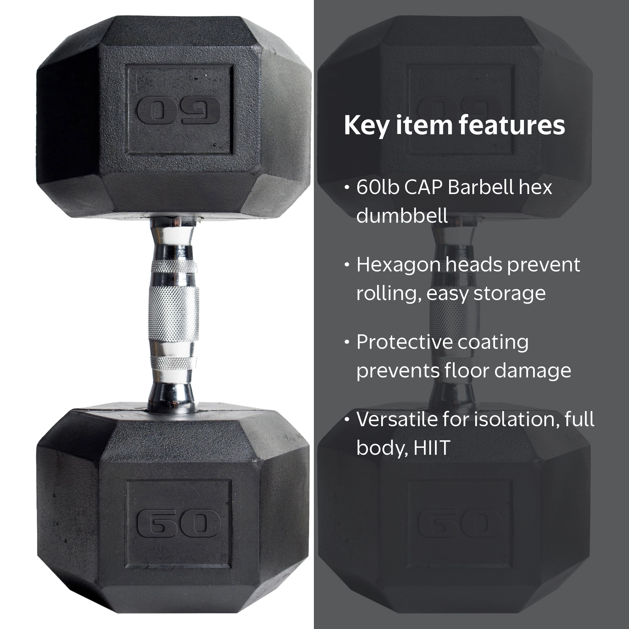 2 pack) CAP Barbell, 60lb Coated Hex Dumbbell, Single - Walmart.com