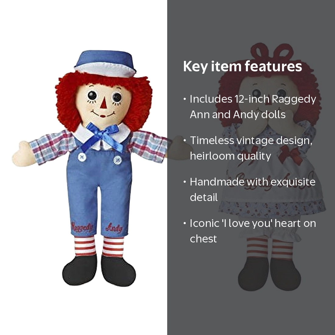 Aurora's Soft Bundle of 2 Dolls - 12'' Raggedy Ann & Raggedy Andy