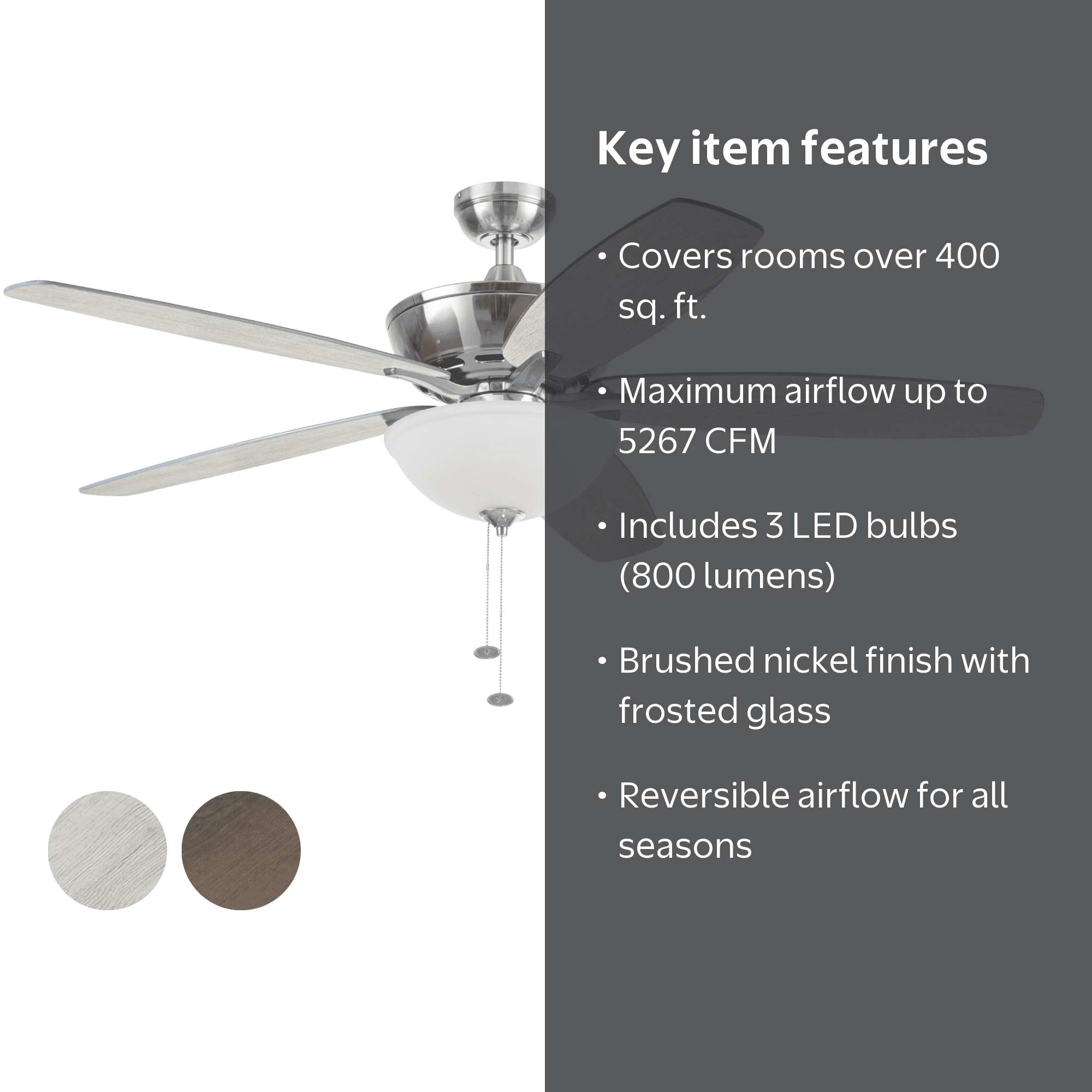 Mainstays Traditional 60 in Brushed Nickel Ceiling Fan with Light