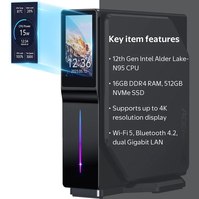 ACEMAGIC Prebuilt S1 Mini PC, Small Desktop System with DIY LCD ACEMAGIC Prebuilt S1 Mini PC, Small Desktop System with DIY LCD