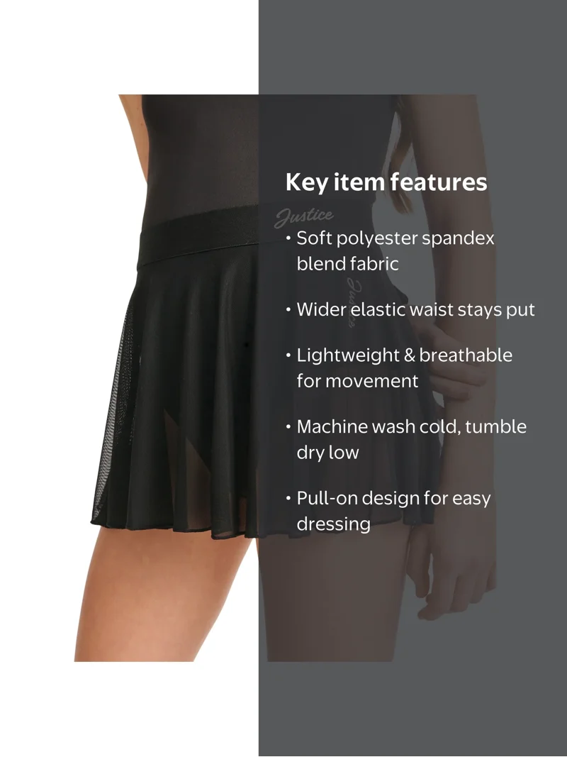 Justice Girls Lightweight Soft Black Ballet Dance Skirt, Sizes XS