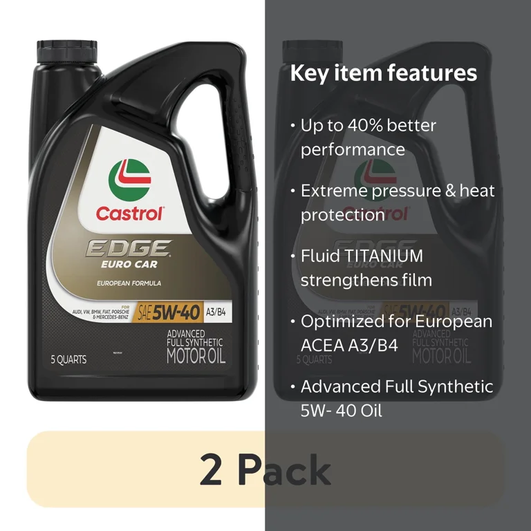 2 pack) Castrol EDGE Euro 5W-40 A3/B4 Advanced Full Synthetic