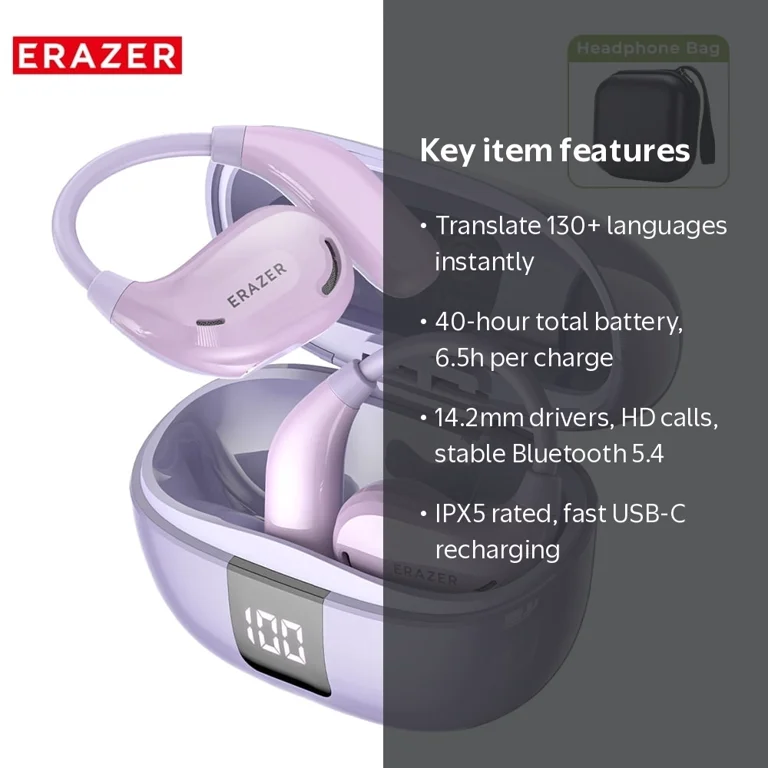 ERAZER XT66PRO Bluetooth 6.0 Wireless Open-Ear Headphones, AI