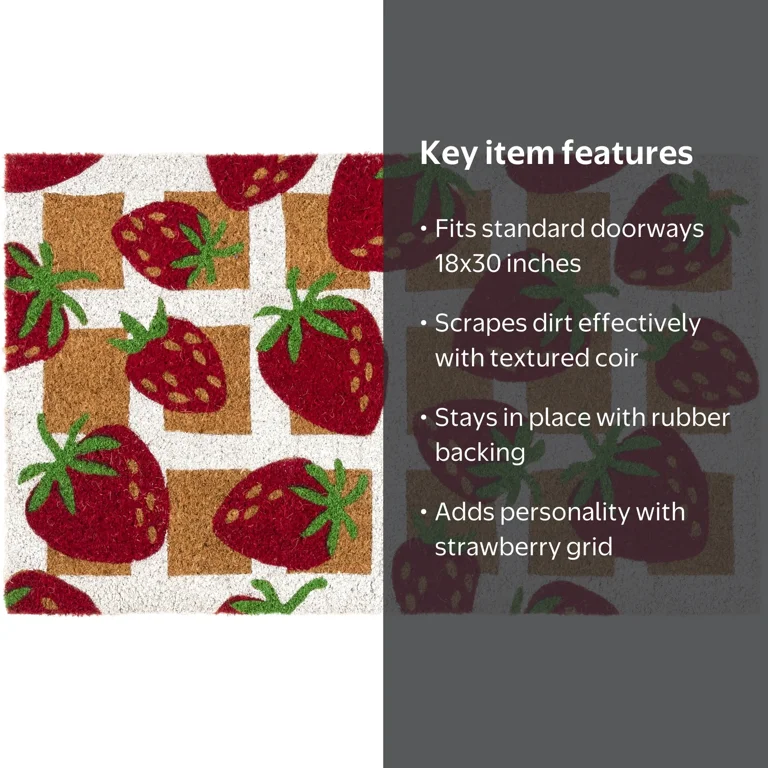 Mainstays Strawberry Grid Coir Doormat, 18