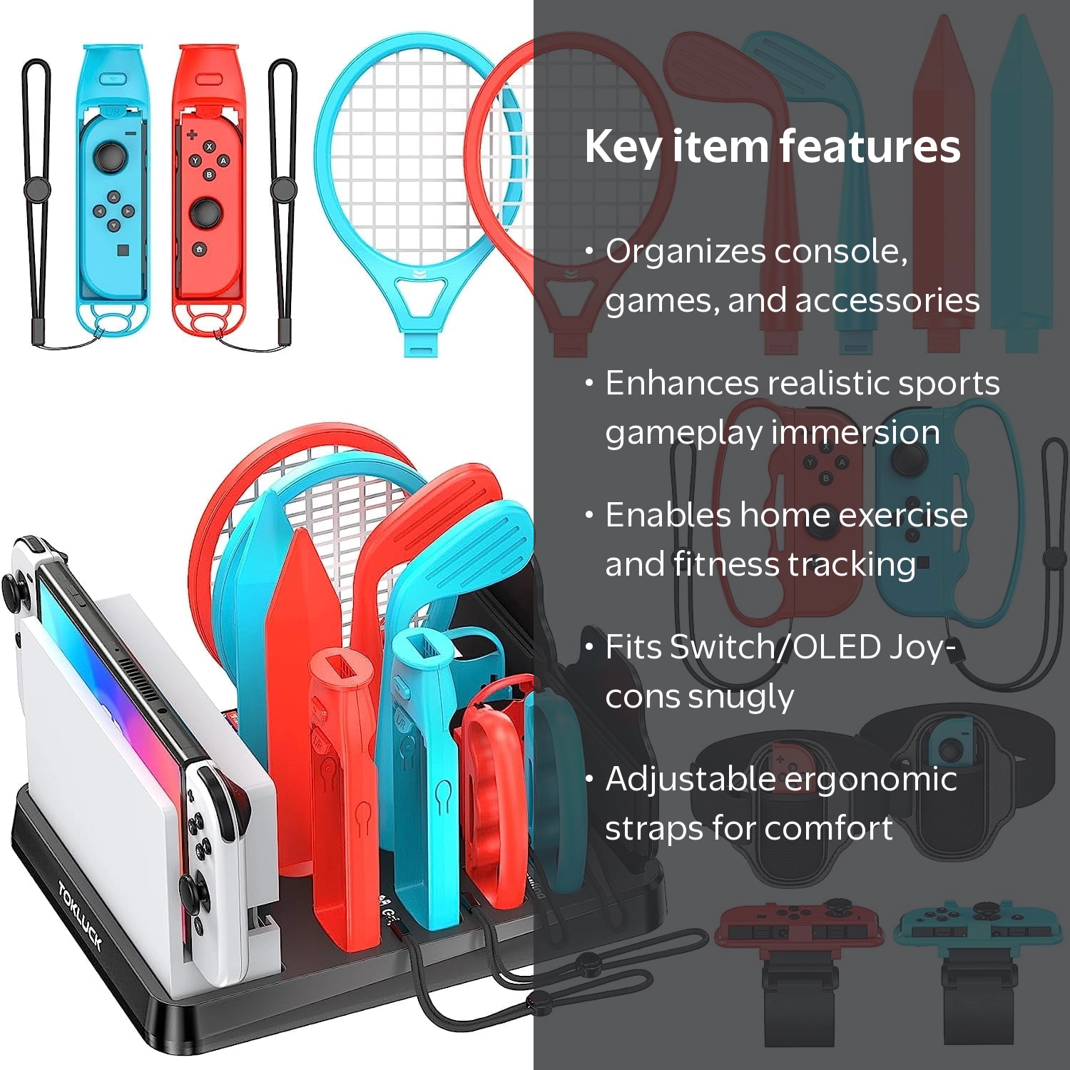 Tokluck, Switch Sports Accessories Bundle, Black, Organizer