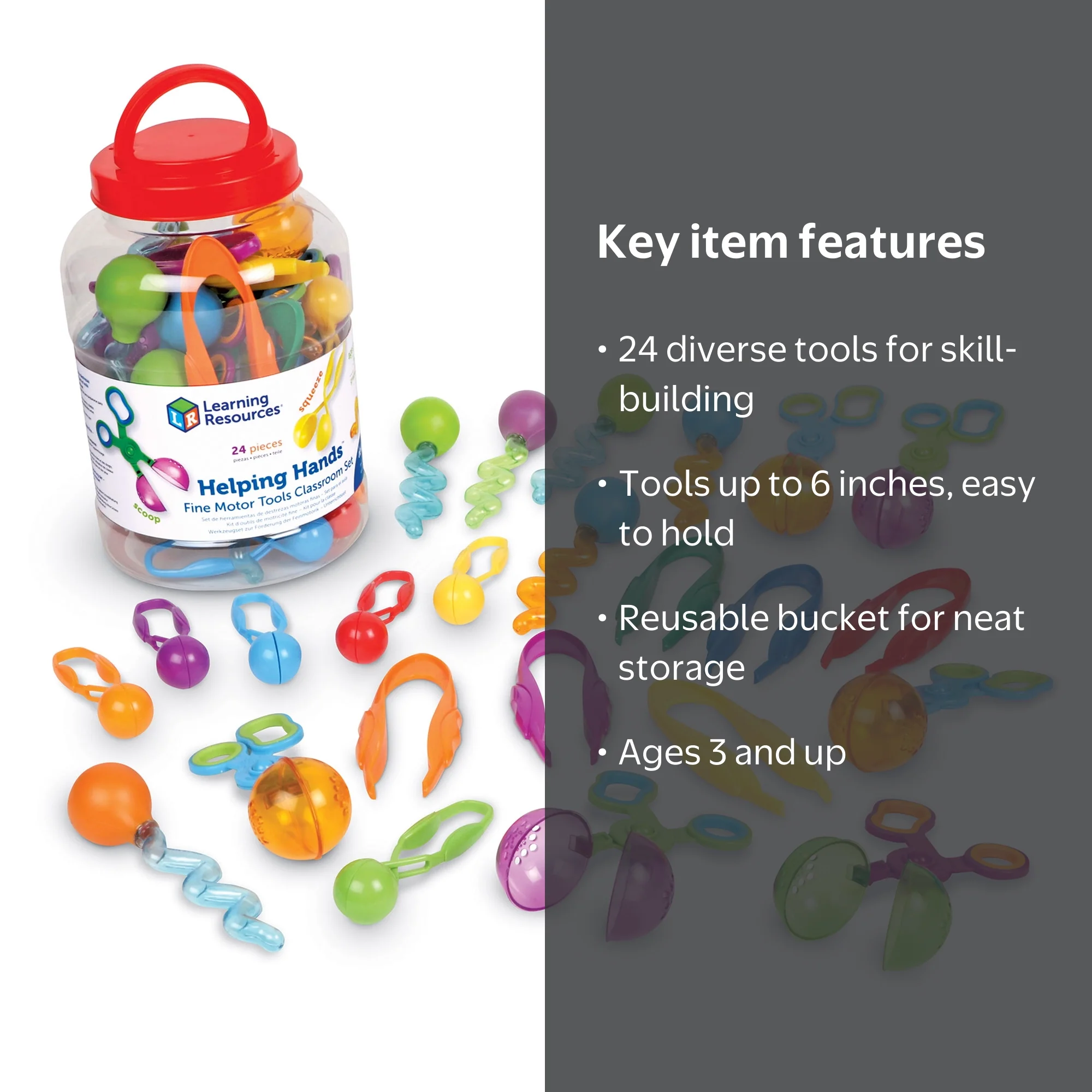 Learning Resources Helping Hands Fine Motor Tools Classroom Set,24