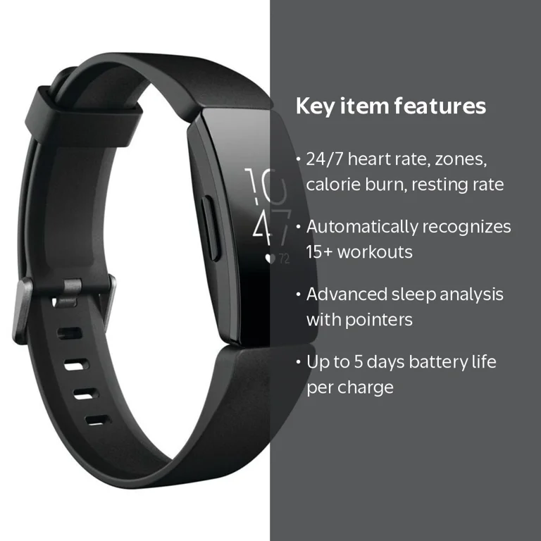 Fitbit Inspire HR Fitness Tracker, Small and Large Wristbands