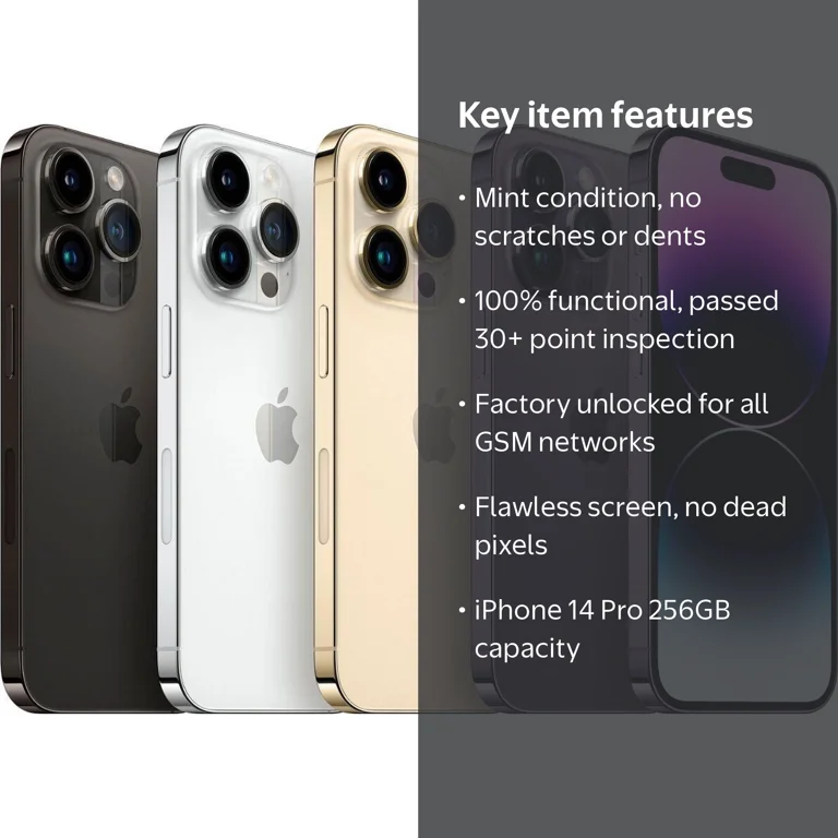 Apple iPhone 14 Pro, Factory Unlocked, 256GB, Black, GSM