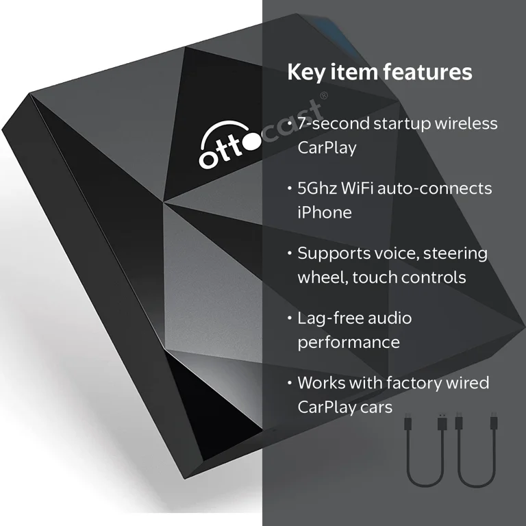 Ottocast, Wireless CarPlay Adapter, 5GHz WiFi, Fast Auto Connect