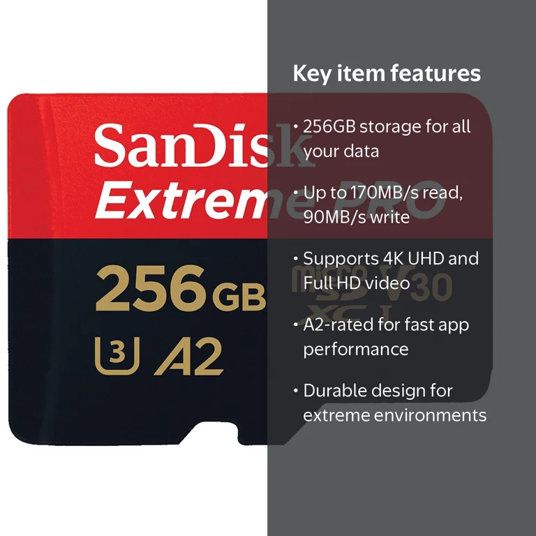 SanDisk, microSDXC Memory Card, 256GB, Extreme Pro, 4K UHD